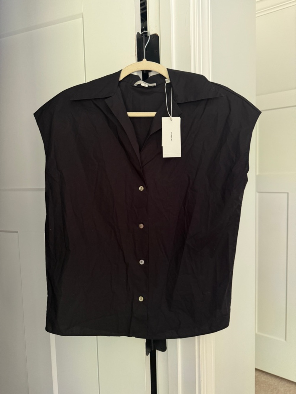 Vince Black Cap Sleeve Button-Front Top New NWT